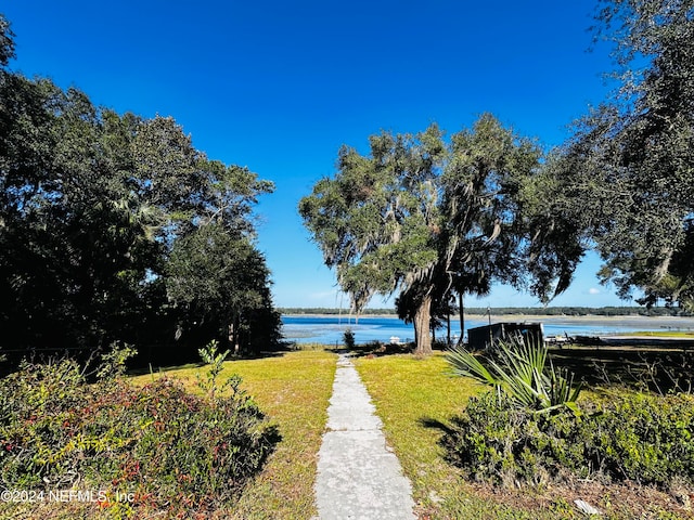 exterior space featuring a water view