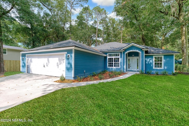 ranch-style house with a front lawn