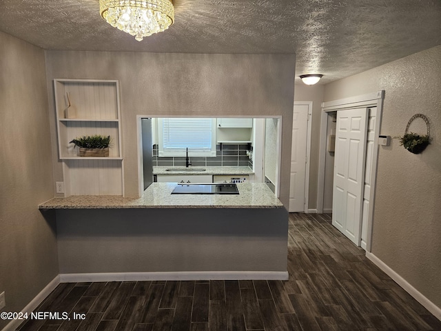 4836 Atlantic Blvd Unit 106, Jacksonville, FL 32207 - kitchen with dark wood-style flooring, black electric cooktop, a textured wall, a textured ceiling, and a peninsula
