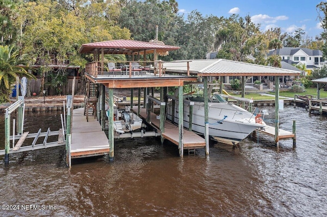 dock area with a water view