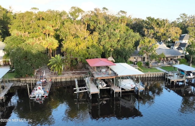 dock area featuring a water view