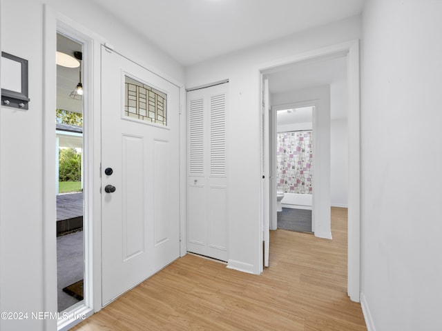 entryway with light hardwood / wood-style floors