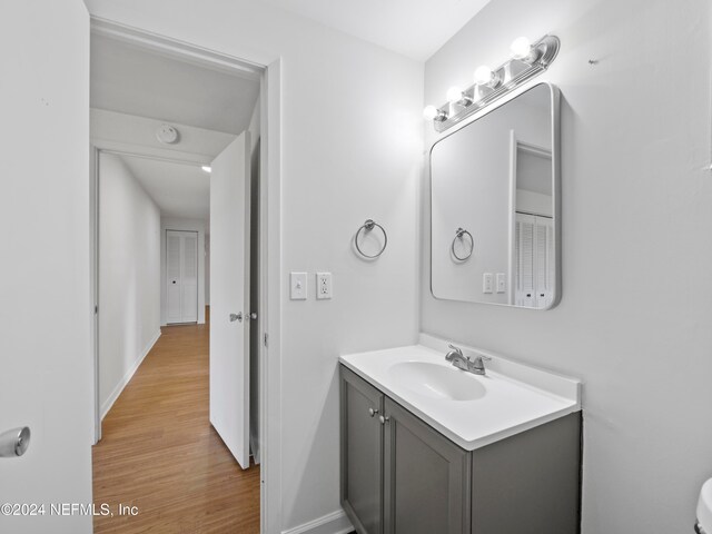 bathroom featuring vanity and wood-type flooring