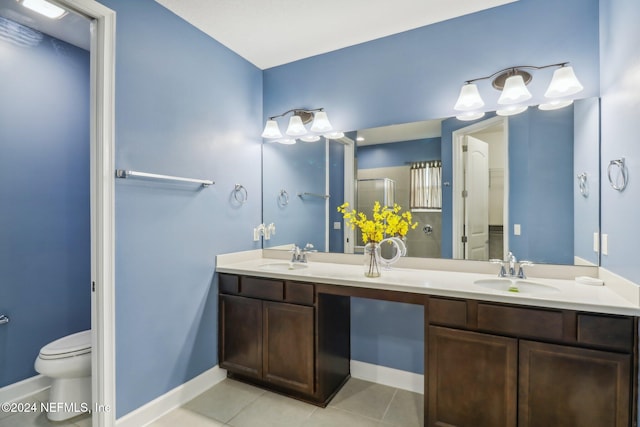 bathroom with vanity, toilet, and tile patterned flooring