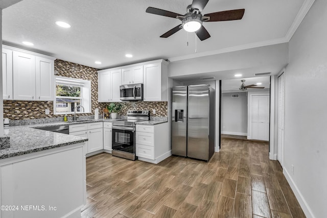 kitchen with white cabinetry, sink, hardwood / wood-style flooring, and appliances with stainless steel finishes