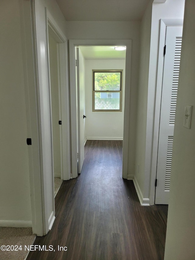 hall with dark hardwood / wood-style flooring