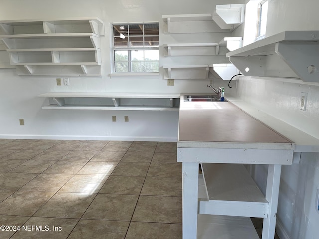 kitchen featuring sink and dark tile patterned floors