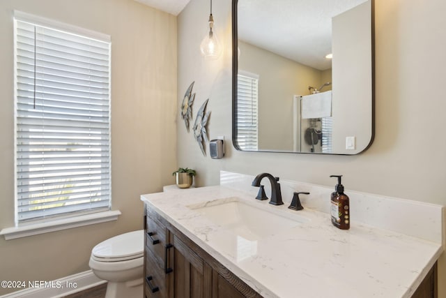 bathroom with toilet, vanity, and wood-type flooring