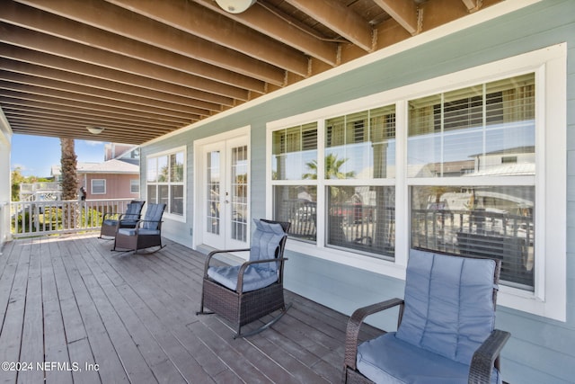 wooden terrace with french doors