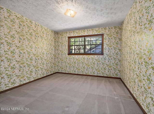 empty room with carpet flooring and a textured ceiling