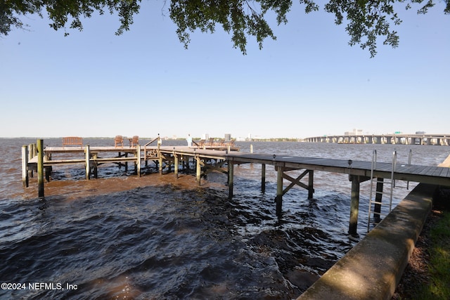 dock area featuring a water view