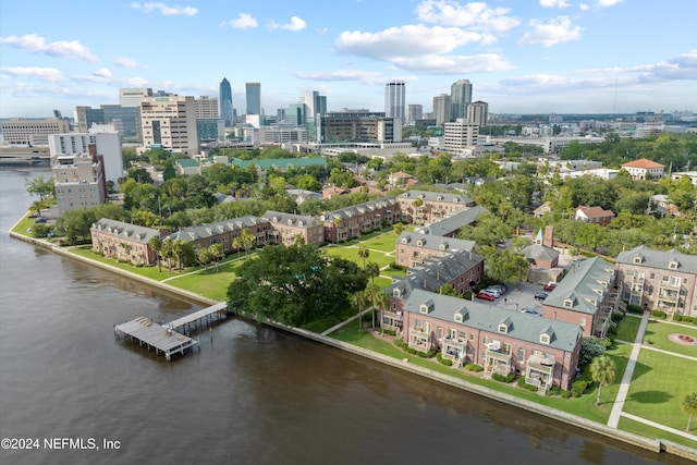 aerial view featuring a water view