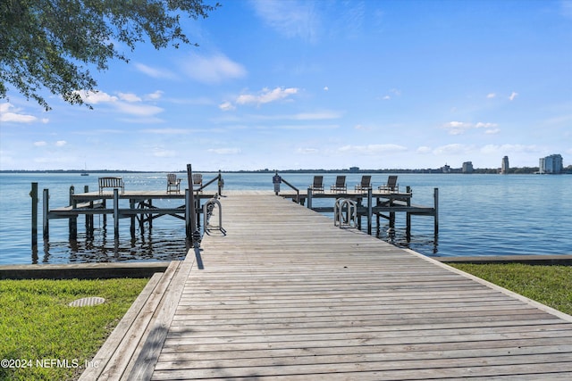 view of dock featuring a water view