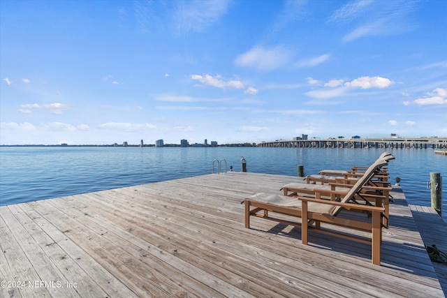 dock area with a water view