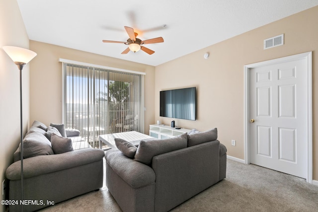 7801 Point Meadows Dr Unit 8406, Jacksonville, FL 32256 - carpeted living area featuring baseboards, ceiling fan, and visible vents