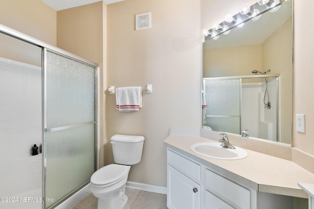7801 Point Meadows Dr Unit 8406, Jacksonville, FL 32256 - bathroom featuring toilet, vanity, visible vents, tile patterned floors, and a stall shower