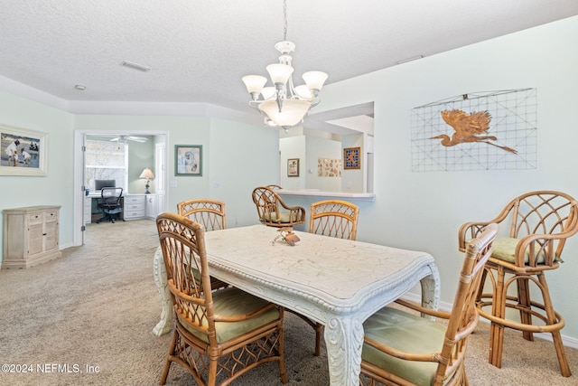 193 Lions Gate Dr, Saint Augustine, FL 32080 - dining area with a chandelier, light colored carpet, an office area, baseboards, and a textured ceiling
