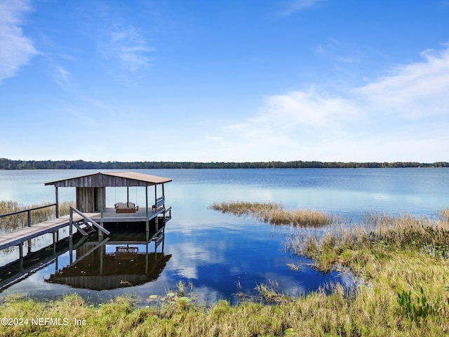 dock area featuring a water view