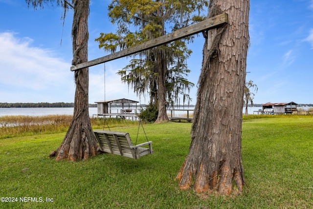 view of yard with a water view