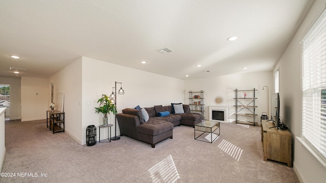 carpeted living room featuring a healthy amount of sunlight