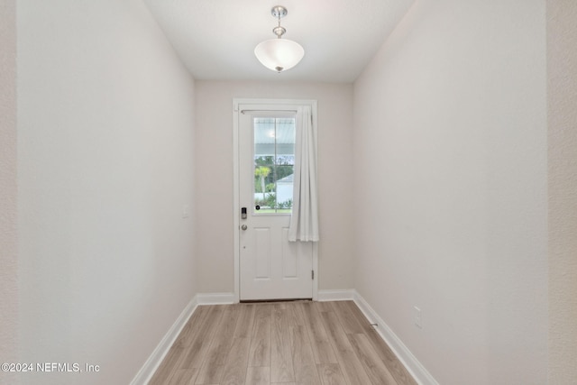 doorway to outside with light wood-type flooring