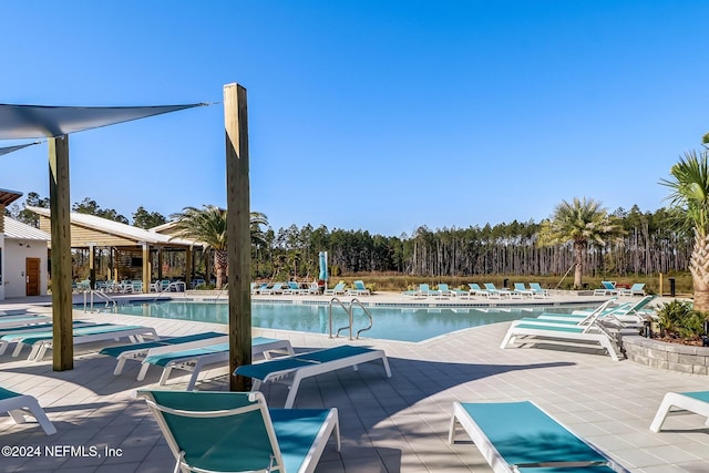 view of swimming pool with a patio area