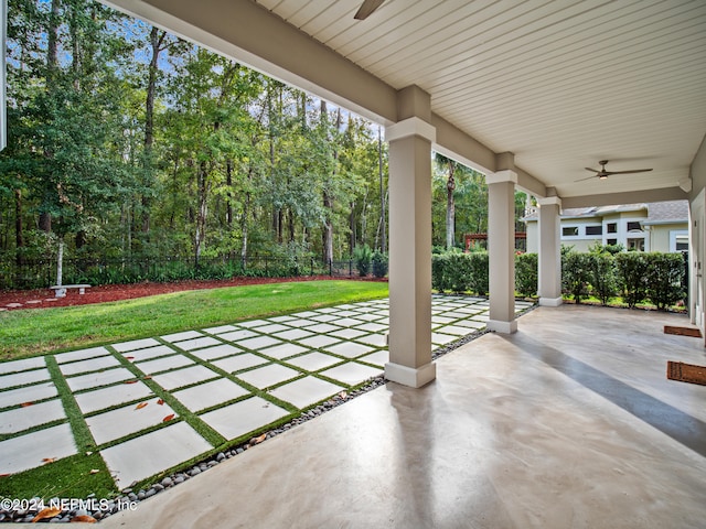 view of patio / terrace featuring ceiling fan