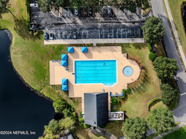 aerial view with a water view