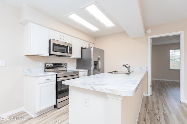 kitchen featuring light hardwood / wood-style flooring, white cabinets, sink, and stainless steel appliances