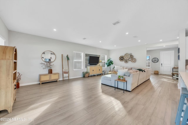 living room featuring light hardwood / wood-style flooring and a wealth of natural light