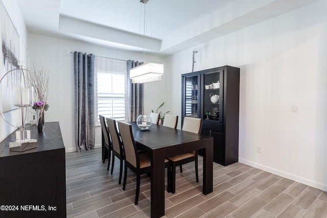 dining space with a tray ceiling