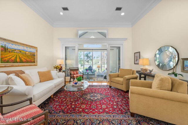 living room featuring ornamental molding