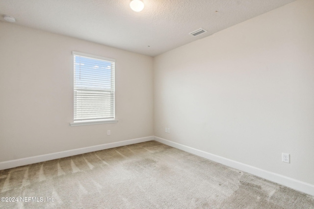 unfurnished room with carpet and a textured ceiling