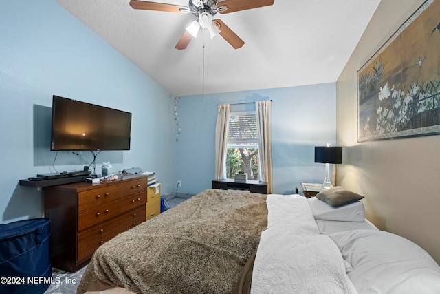 bedroom with lofted ceiling and ceiling fan