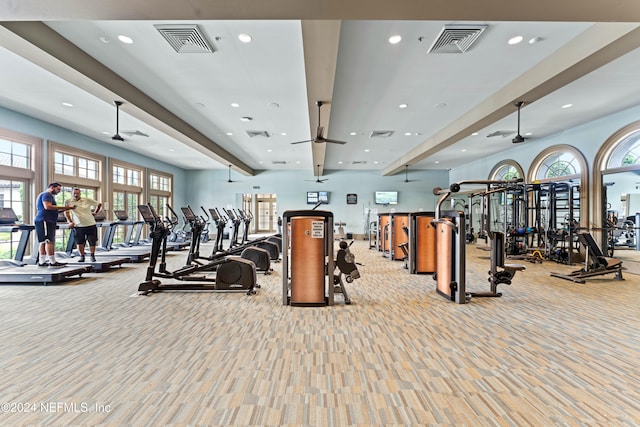 workout area with light carpet