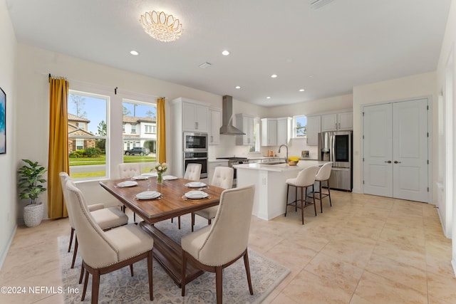 dining space featuring sink