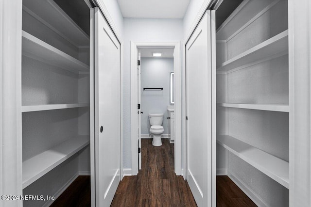 corridor featuring dark hardwood / wood-style flooring