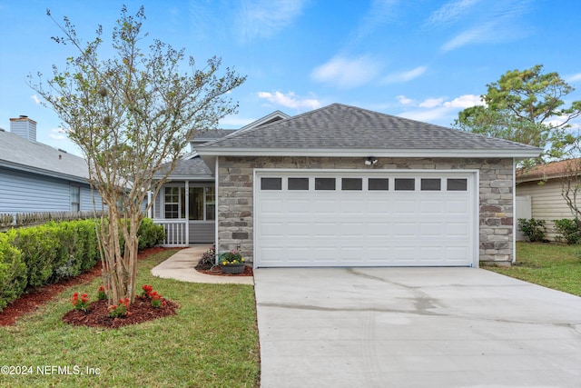 ranch-style home with a front lawn