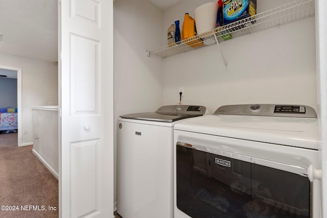 laundry area with carpet and washer and clothes dryer