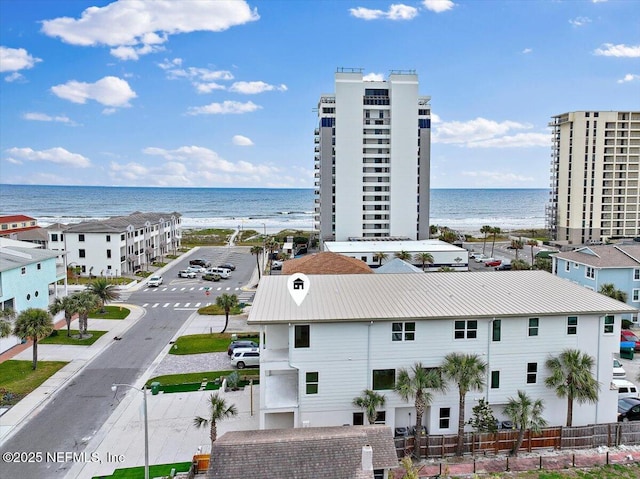 exterior space with a water view