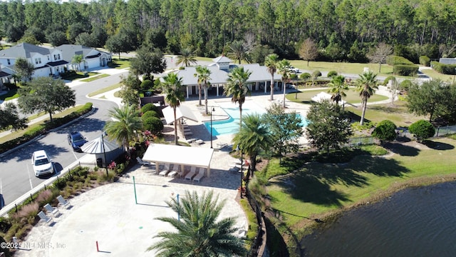 aerial view with a water view