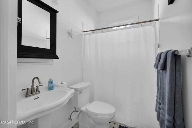 bathroom featuring toilet, a shower with curtain, and sink