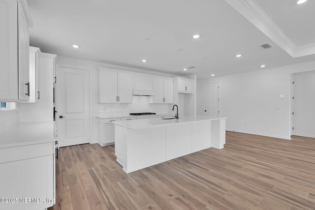 kitchen with light wood-style floors, recessed lighting, and a sink