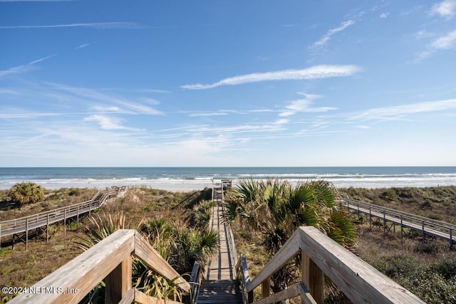 view of water feature featuring a beach view