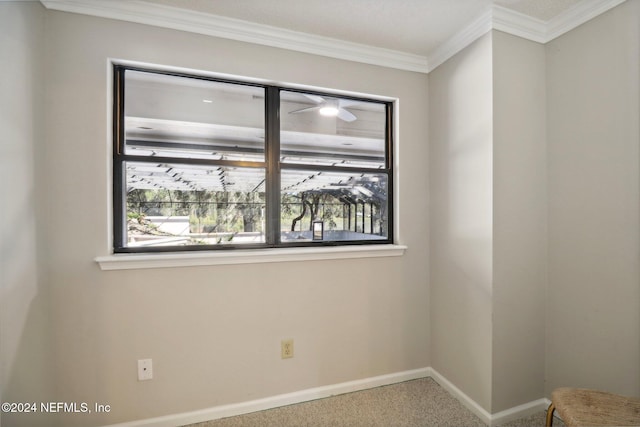 unfurnished room with carpet flooring and ornamental molding