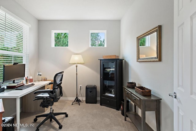 view of carpeted home office