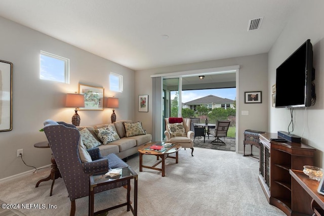 living room with light colored carpet