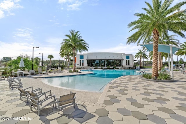 view of pool featuring a patio