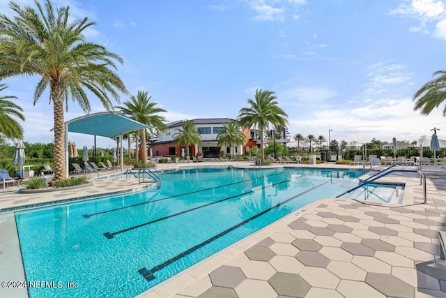 view of swimming pool featuring a patio