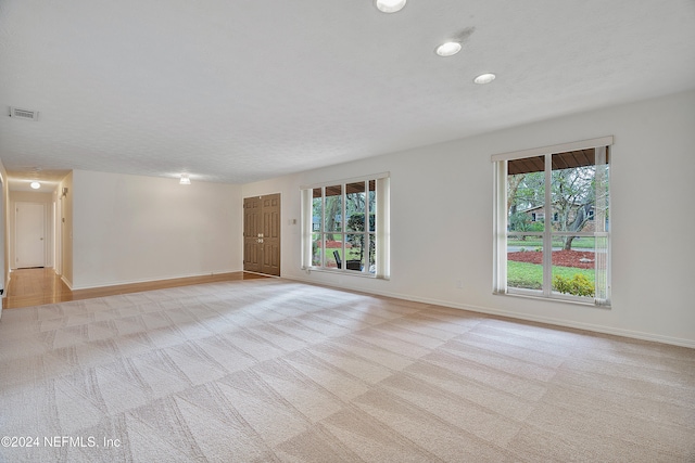 carpeted spare room with a healthy amount of sunlight and a textured ceiling